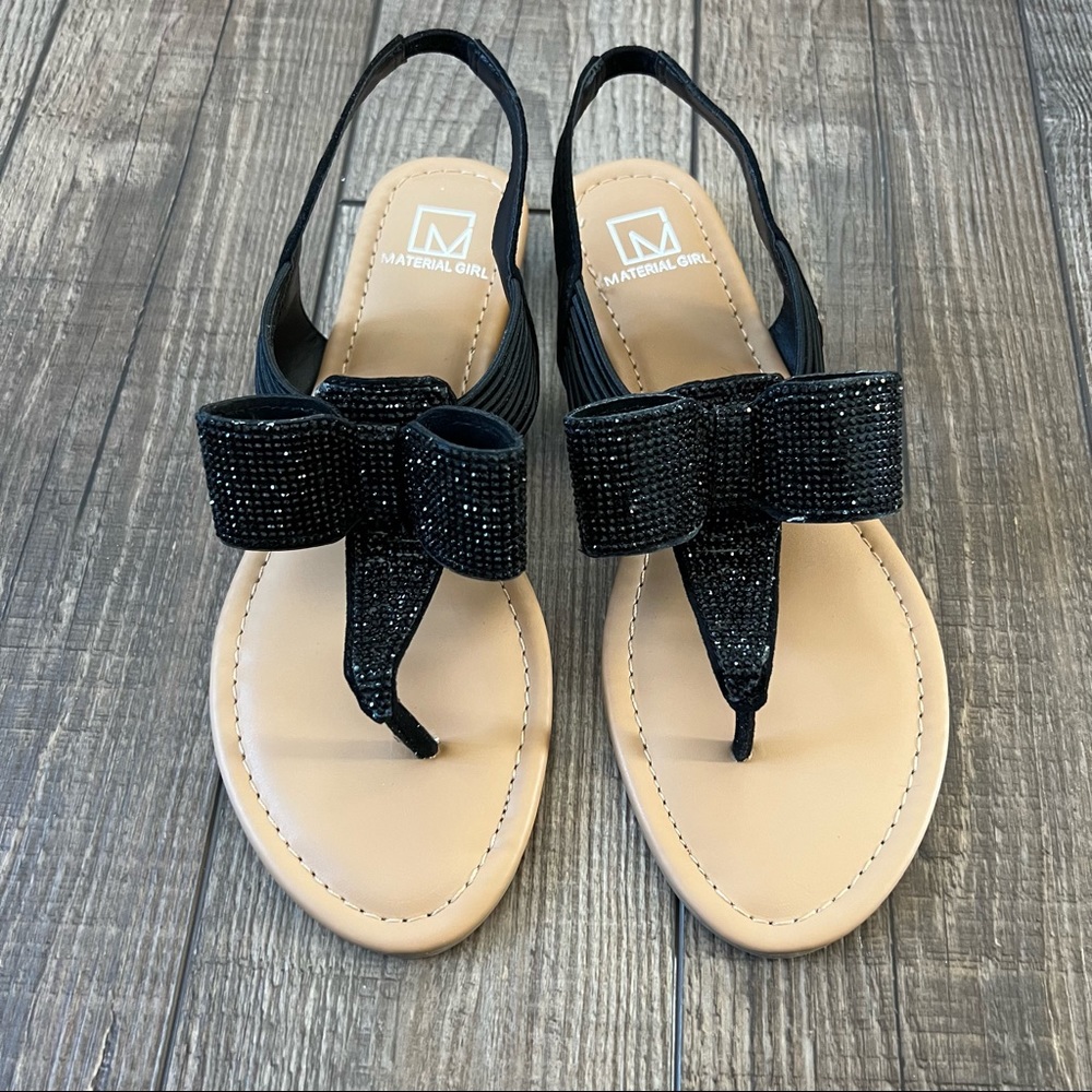 Material Girl black sparkly bow sandals 8M New with box
